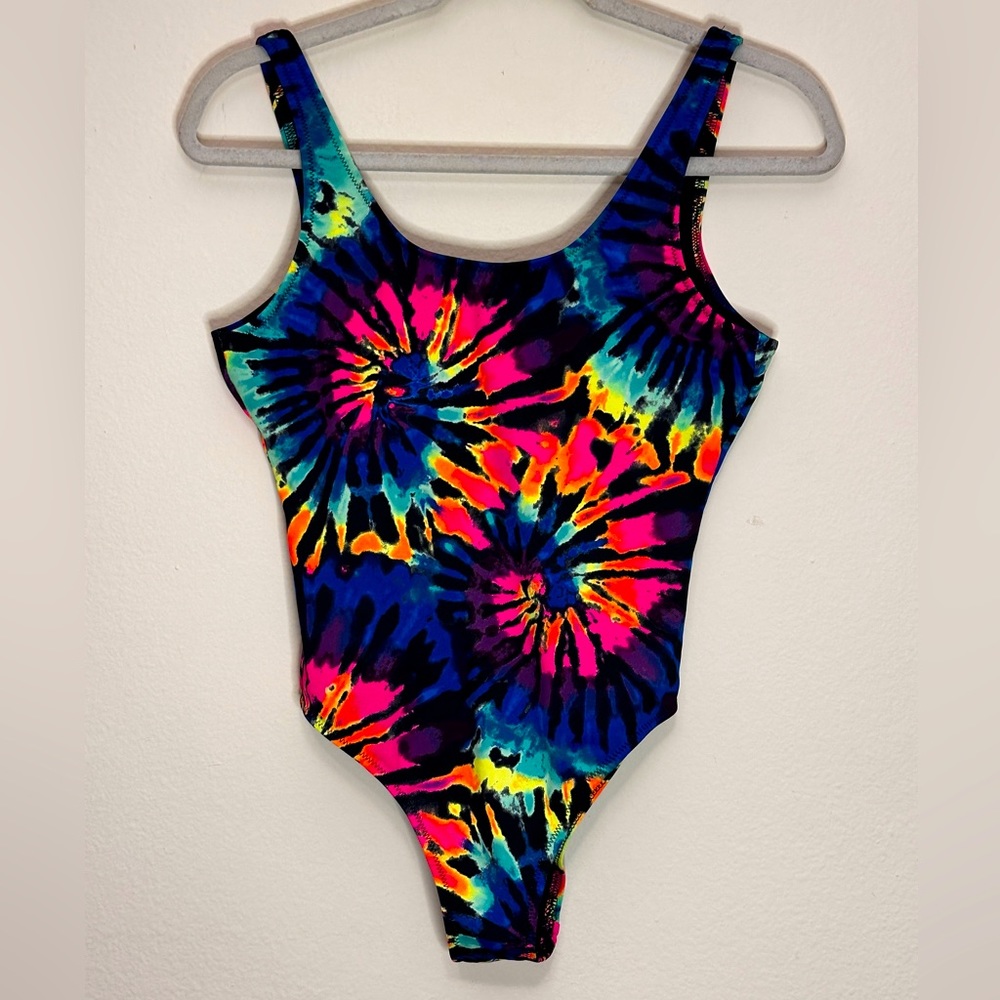 PINK Victoria’s Secret Neon tie dye one piece, size Small